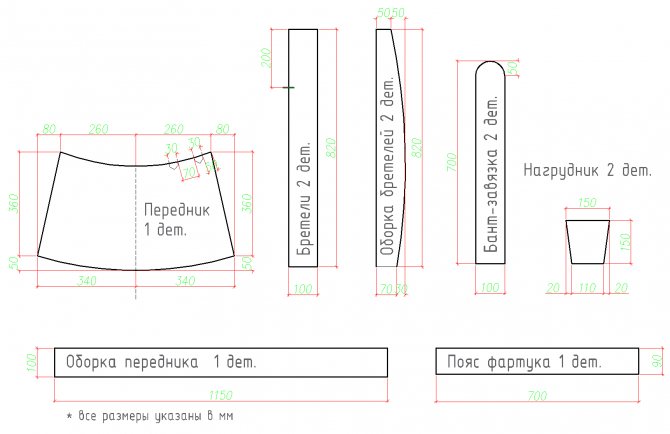 выкройка школьного фартука