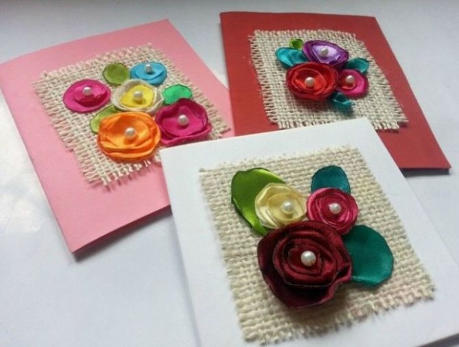 Открытка с цветами из лент