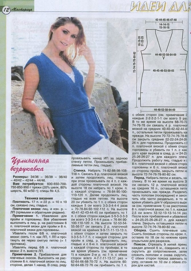 Описание вязания спицами длинного жилета без застужки, пример 1