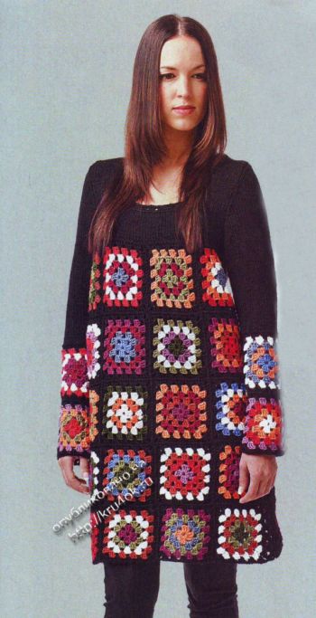 Туника из квадратных мотивов, бохо вязание